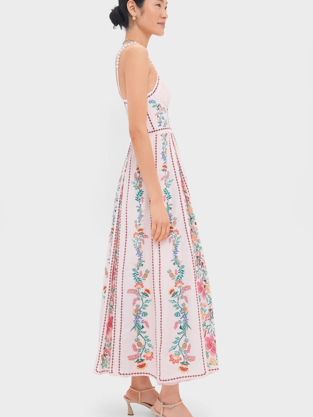 Small Farm Rio Pink Delicate Forest Floral Tropical Maxi Dress - Picture 3 of 16